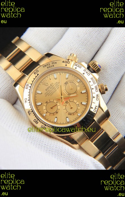 Rolex Daytona Japanese Movement Gold Casing Replica Watch in Gold Dial 