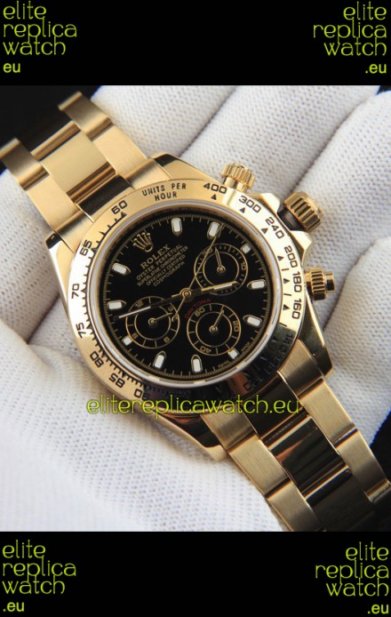 Rolex Daytona Japanese Movement Gold Casing Replica Watch in Black Dial 