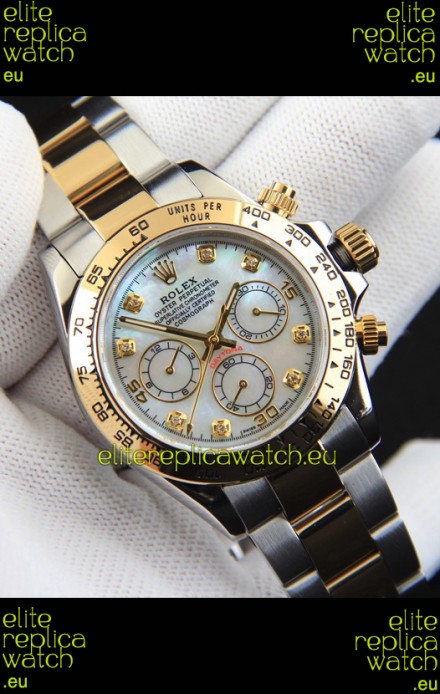 Rolex Daytona Japanese Movement Two Tone Gold Casing Watch in Pearl Dial 
