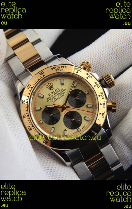 Rolex Daytona Japanese Movement Two Tone Gold Casing Watch in Gold Dial 