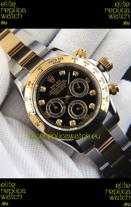 Rolex Daytona Japanese Movement Two Tone Gold Casing Watch in Black Dial 