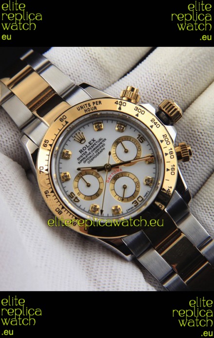 Rolex Daytona Japanese Movement Two Tone Gold Casing Watch in White Dial 