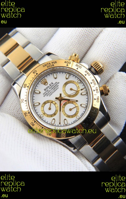 Rolex Daytona Japanese Movement Two Tone Gold Casing Watch in White Dial 