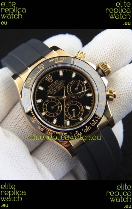 Rolex Daytona Japanese Movement Gold Casing Replica Watch in Black Dial 