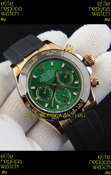 Rolex Daytona Japanese Movement Gold Casing Replica Watch in Green Dial 