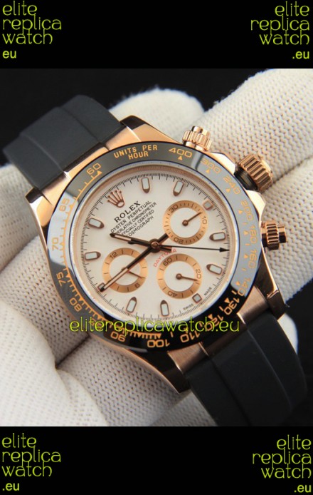 Rolex Daytona Japanese Movement Gold Casing Replica Watch in White Dial 