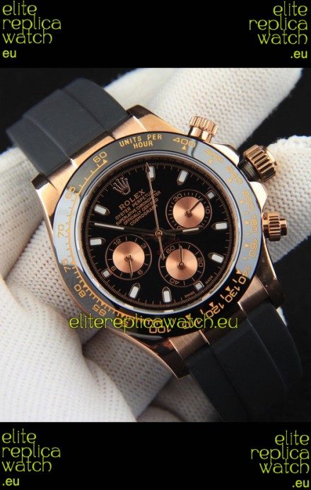 Rolex Daytona Japanese Movement Gold Casing Replica Watch in Black Dial 