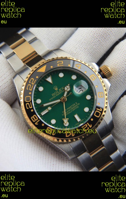 Rolex GMT Masters II Japanese Movement Replica Watch in Two Tone Green Dial
