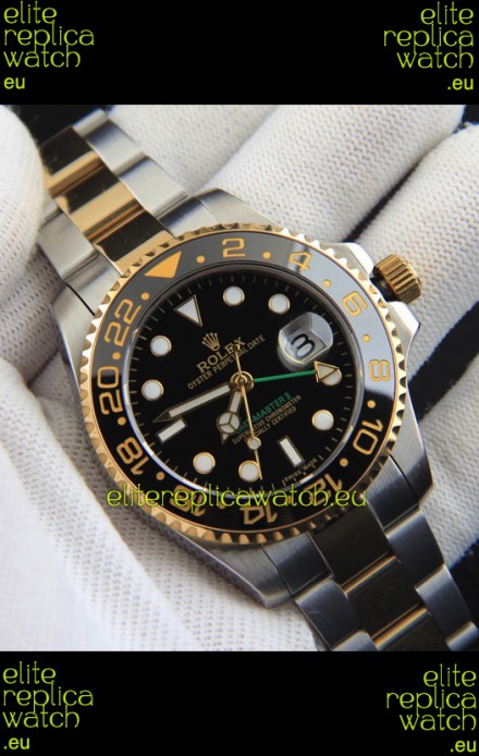 Rolex GMT Masters II Japanese Movement Replica Watch in Two Tone Black Dial