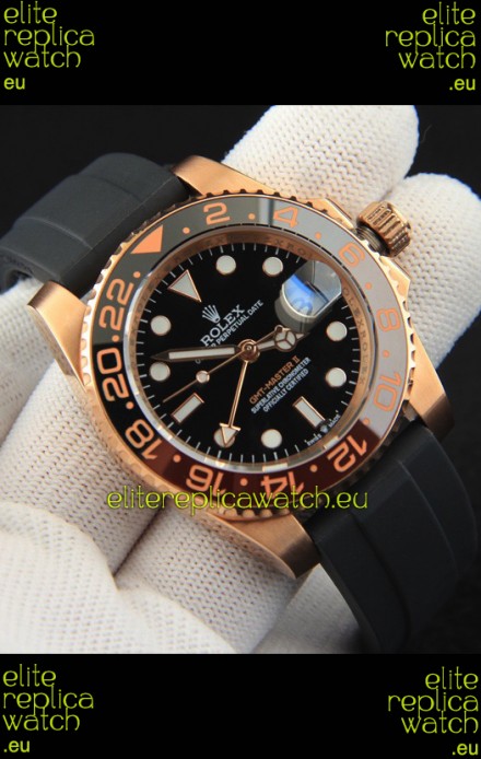 Rolex GMT Masters II Rose Gold on Oysterflex Japanese Replica Watch 