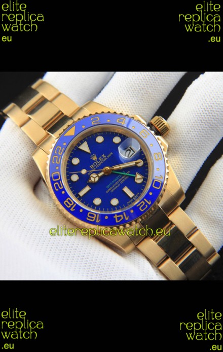 Rolex GMT Masters II Rose Gold Plating Japanese Replica Watch Blue Dial