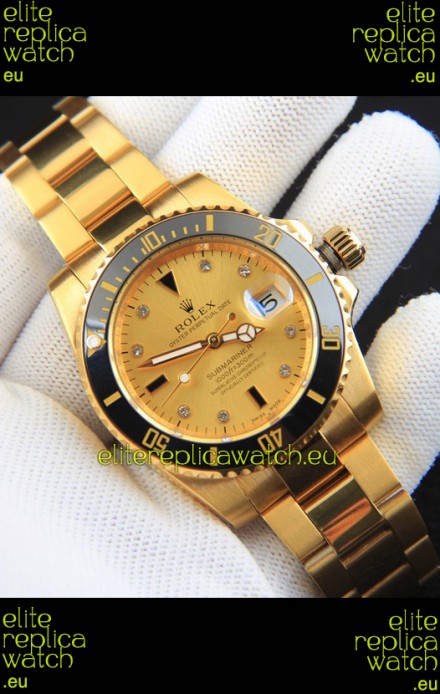 Rolex Submariner Japanese Replica Watch in Yellow Gold Casing Black Bezel