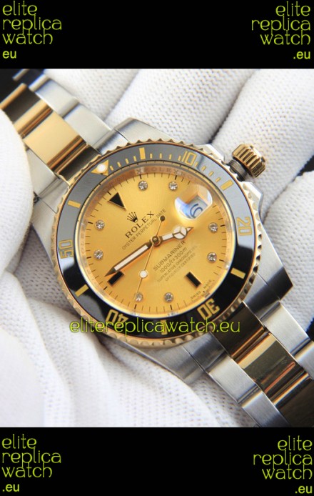 Rolex Submariner Japanese Replica Watch in 2 Tone Yellow Gold Casing Gold Dial 