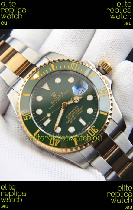 Rolex Submariner Japanese Replica Watch in 2 Tone Yellow Gold Casing Green Dial 