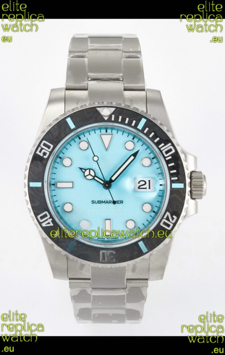 Rolex Submariner DiW Sandblasted Steel Casing Carbon Fiber Bezel Watch Tiffany Blue Dial