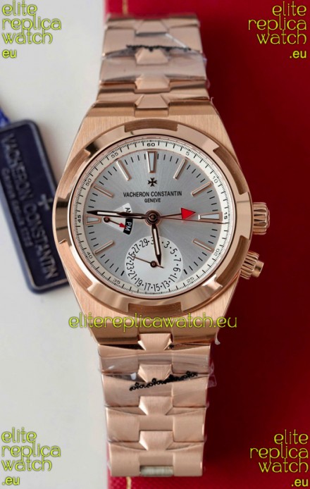 Vacheron Constantin Overseas Dual Time Rose Gold 1:1 Mirror Swiss Replica Watch in Steel Dial