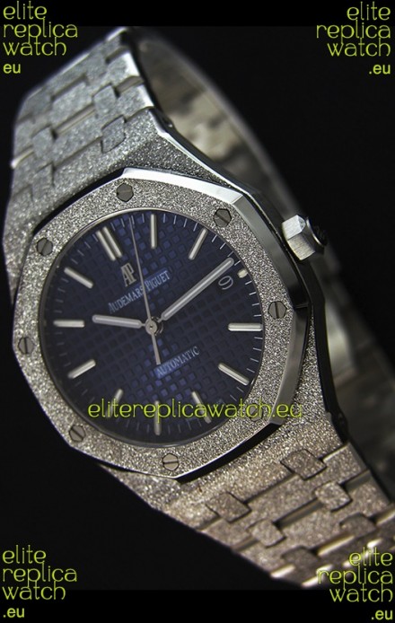 Audemars Piguet Royal Oak Frosted Self-Winding White Gold Blue Dial 1:1 Mirror Replica Watch 