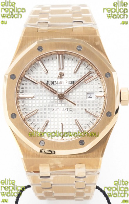 Audemars Piguet Royal Oak 15400 41MM Rose Gold White Dial Super Clone Replica Watch 