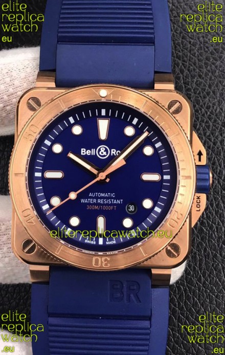 Bell & Ross BR03-92 Diver Rose Gold Blue Dial Swiss Replica Watch 1:1 Mirror Replica