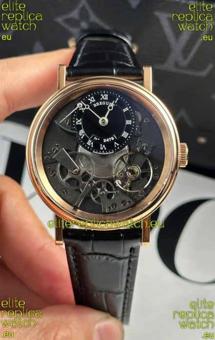 Breguet Tradition 7057BR/R9/9W6 Rose Gold Casing Single Tourbillon Swiss Replica Black Strap Watch