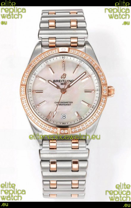 Breitling Chronomat 36MM 2 Tone Rose Gold Casing 1:1 Mirror Replica Watch Pearl Dial