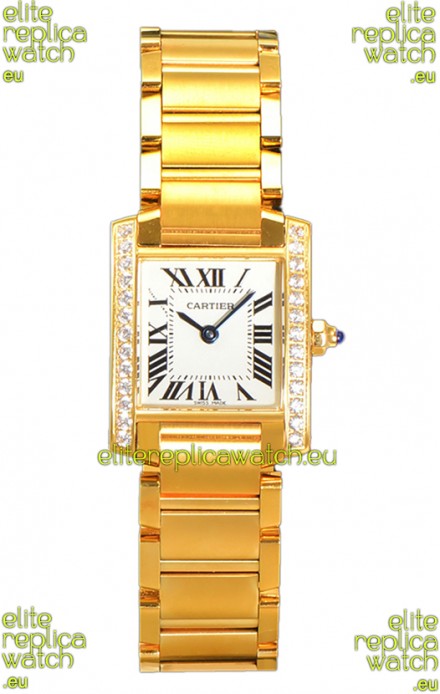 Cartier Tank Francaise Yellow Gold Diamonds Bezel Swiss Quartz Replica Watch 25.70MM