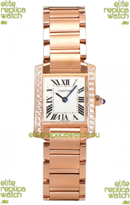 Cartier Tank Francaise Rose Gold Diamonds Bezel Swiss Quartz Replica Watch 25.70MM