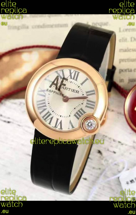 Ballon Blanc De Cartier Swiss Quartz Replica Watch in Rose Gold Casing Leather Strap 