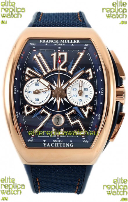 Franck Muller Vanguard V45 Chronograph 904L Rose Gold Blue Dial Swiss Watch