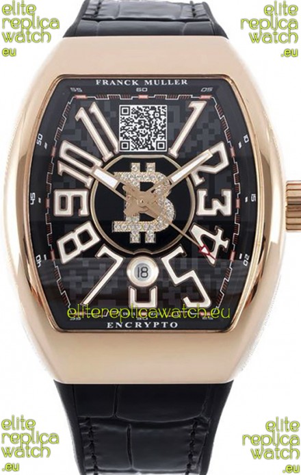 Franck Muller Vanguard Encrypto BTC V45 Rose Gold Casing Swiss Replica Watch