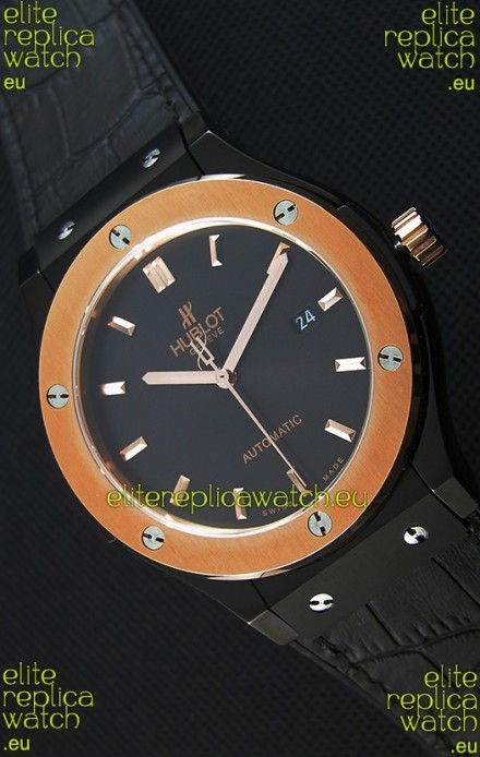 Hublot Classic Fusion Ceramic King Gold Black Dial Swiss Replica Watch - 1:1 Mirror Replica
