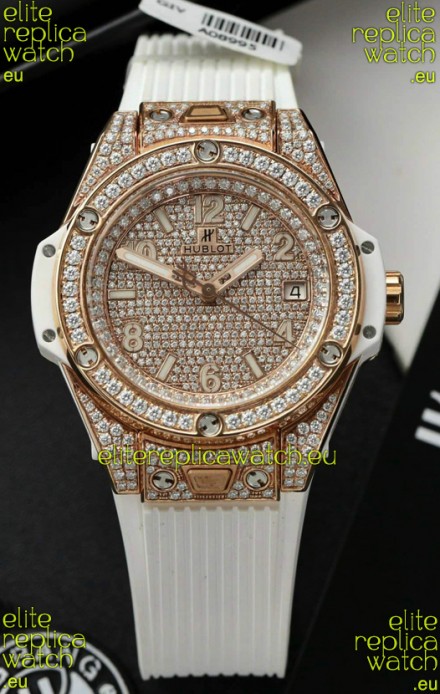 Hublot Big Bang One Click Diamonds Paved Dial Rose Gold Swiss Replica Watch 39MM