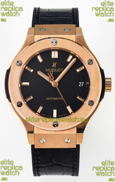 Hublot Super Clone Classic Fusion Rose Gold 38MM 1:1 Mirror Replica Watch Black Dial