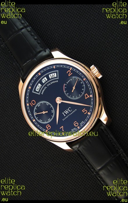 IWC Portugieser Annual Calender Midnight Blue Pink Gold IW503504 1:1 Mirror Replica