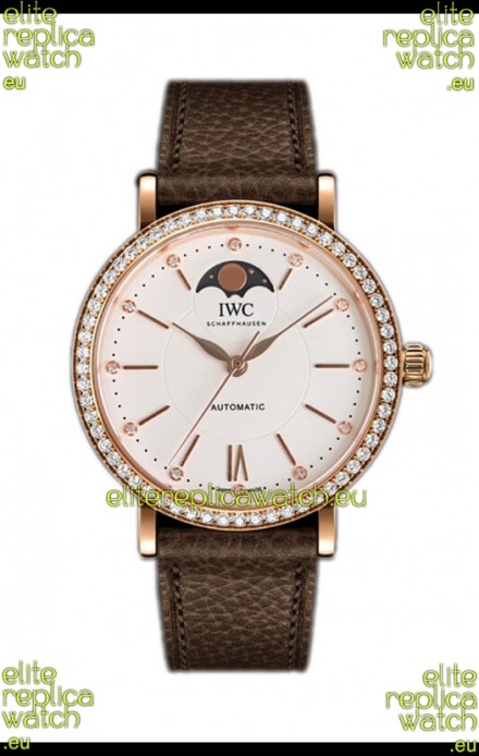 IWC Portofino IW6596 Automatic Moon Phase Rose Gold Casing Watch in White Dial 37MM