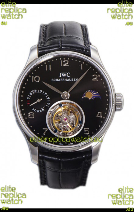 IWC Portugese Hand-Wound Genuine Tourbillon Black Dial Steel Casing Swiss Replica Watch 