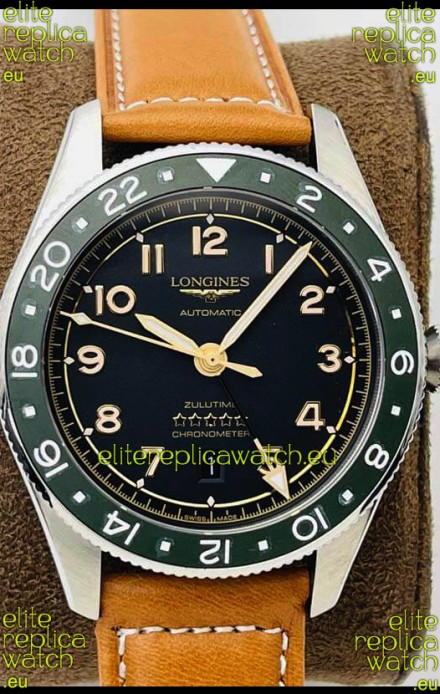 Longines Spirit ZULU Time 1:1 Mirror Replica Watch in 904L Steel Casing - Swiss L844.4 Automatic Movement Brown Strap