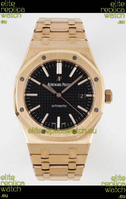Audemars Piguet Royal Oak 15400 41MM Black Dial 904L Rose Gold CALIBRE 3120 Movement 1:1 Mirror Replica