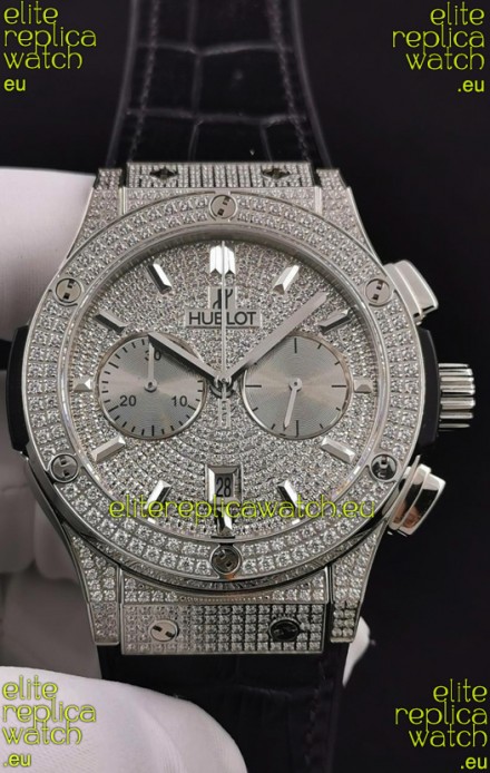 Hublot Classic Fusion Chronograph Steel Diamonds Dial and Casing 1:1 Mirror Replica Watch 