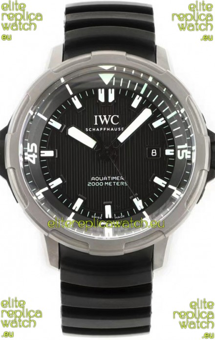 IWC Aquatimer IW358002 1:1 Titanium Mirror Swiss Replica Watch in Black Dial Rubber Strap