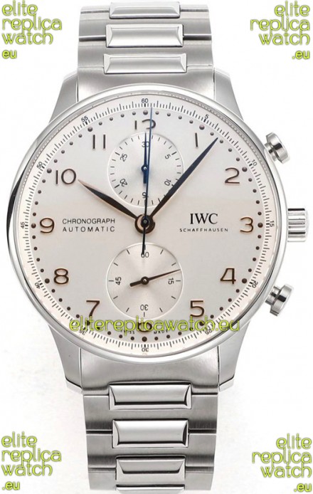IWC Portuguese Chronograph Swiss Replica Watch in Steel Case Steel White Dial - 1:1 Mirror Replica Edition