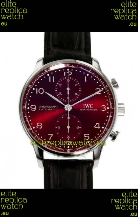 IWC Portuguese Chronograph Swiss Replica Watch in Steel Case Maroon Dial - 1:1 Mirror Replica Edition