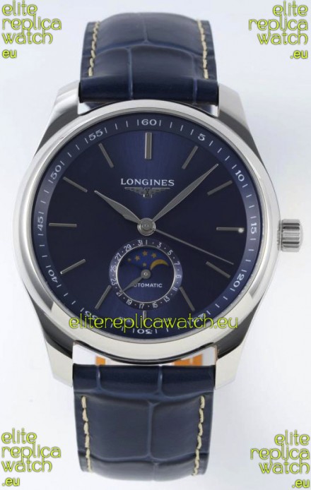Longines Master Collection Automatic Moonphase Blue Dial Swiss Replica Watch Leather Strap