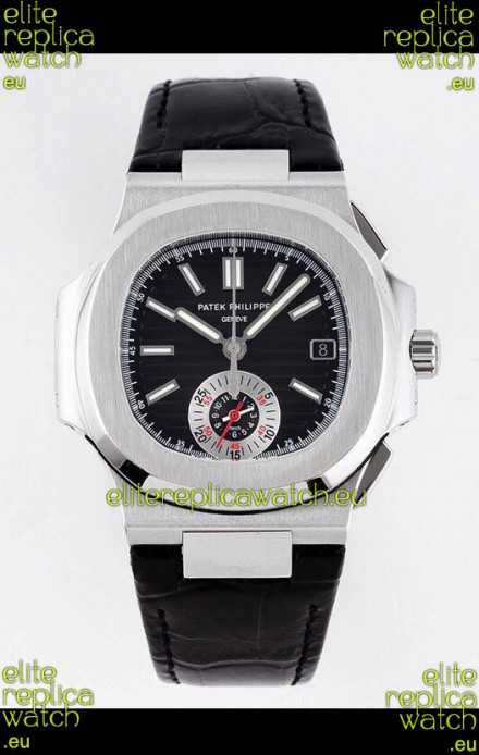 Patek Philippe Nautilus 5980/1A 904L Steel Case in Black Dial Leather Strap - 1:1 Mirror Replica