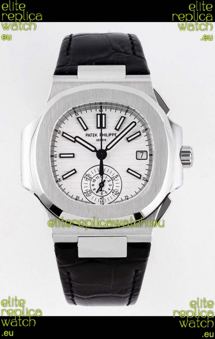 Patek Philippe Nautilus 5980/1A 904L Steel Case in White Dial Leather Strap - 1:1 Mirror Replica