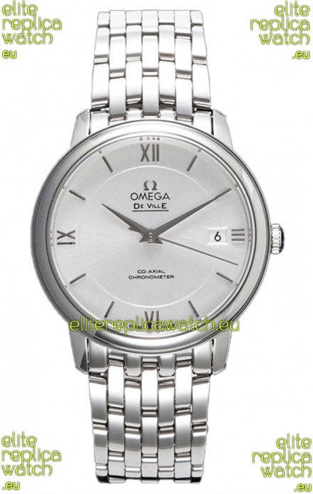 Omega De Ville Co-Axial Chronometer 36.8MM Swiss Replica Watch in Silver Dial 