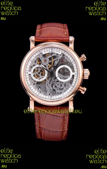 Patek Philippe Complications Skeleton Chronograph Watch in Rose Gold 