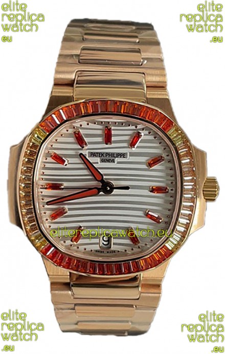 Patek Philippe Nautilus 7118R 35MM 1:1 Rose Gold Case White Dial 1:1 Mirror Replica Watch