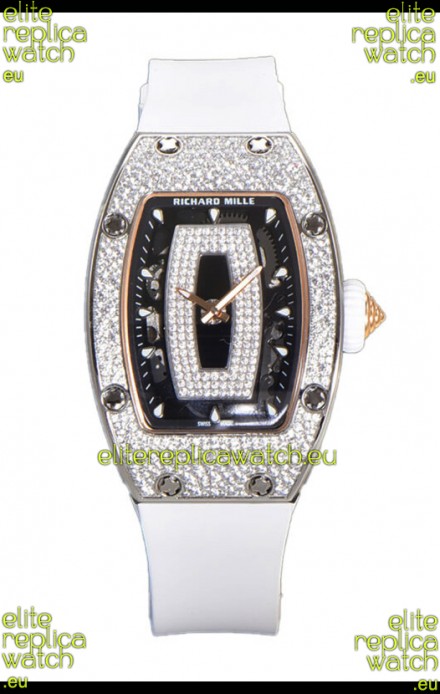 Richard Mille RM007 Diamonds Paved White Strap 904L Steel Superclone Swiss Watch