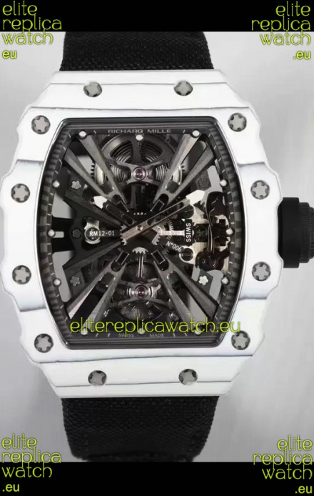 Richard Mille RM12-01 White Carbon Fiber Case Genuine Tourbillon Movement 1:1 Mirror Replica Watch